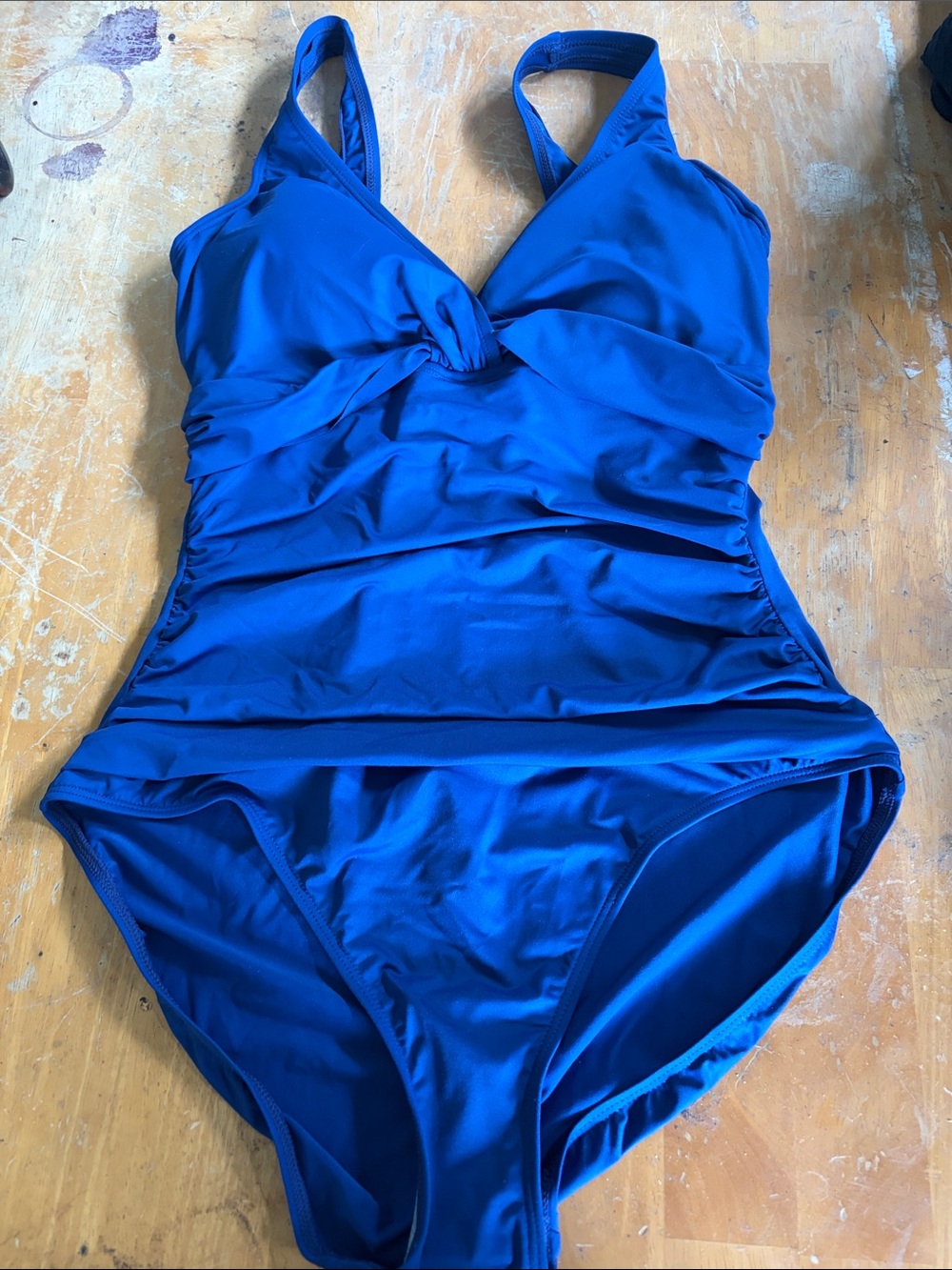 Lauren Ralph Lauren Royal Blue One-Piece Swimsuit with Front Twist, Ruching, L